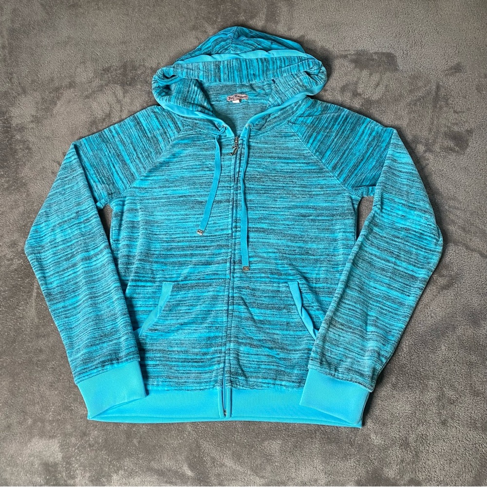 Juicy Couture turquoise and grey cotton zip up hoodie with gold zipper accents